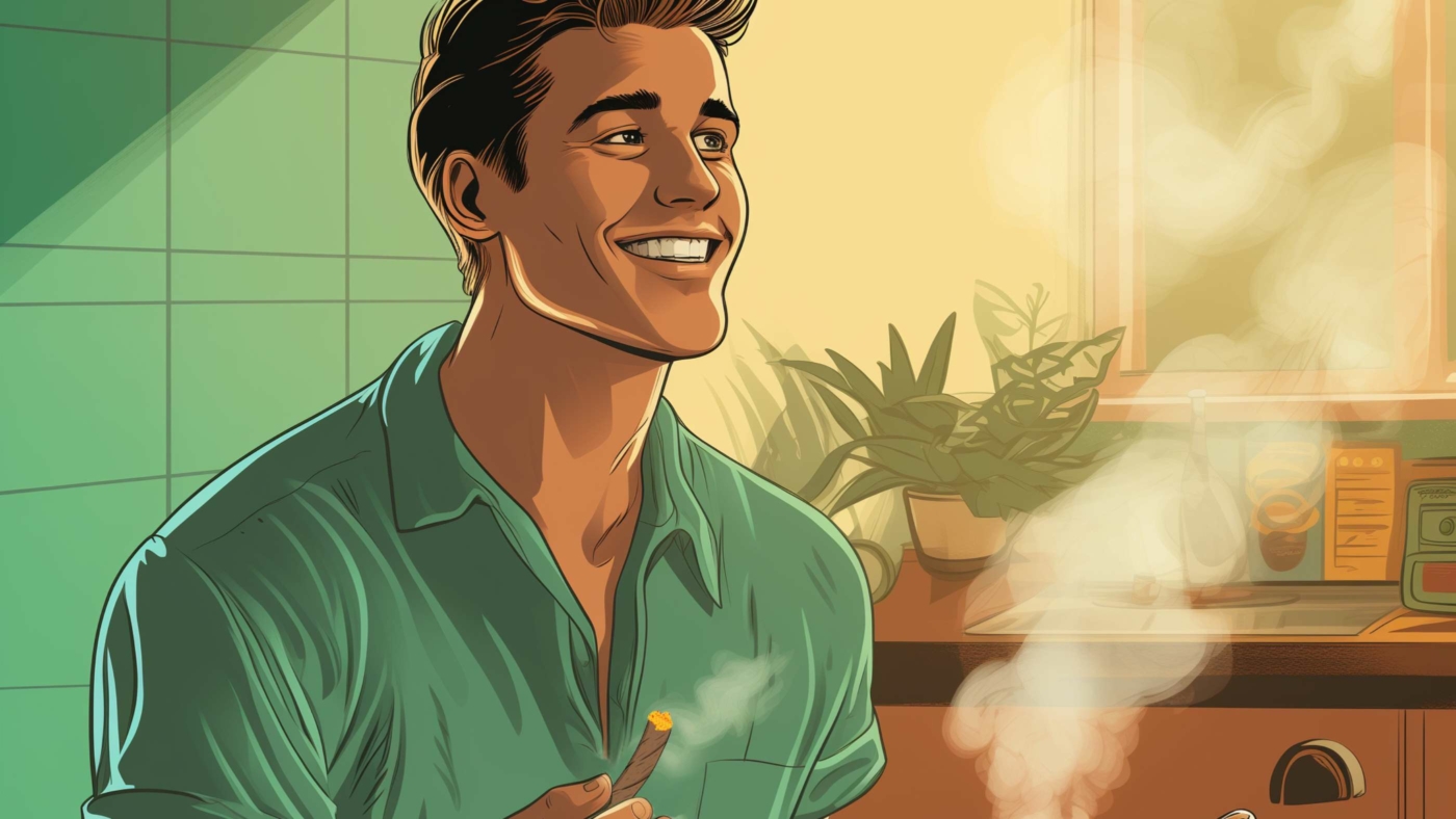 What Is The Recommended Dosage For Delta 8 Prerolls? 5 Indacloud. Image Of A Happy Guy Smoking Spliff In The Kitchen R Ffef6Eba 872A 40B4 8Ba8 Ff85C8787B2B.jpg